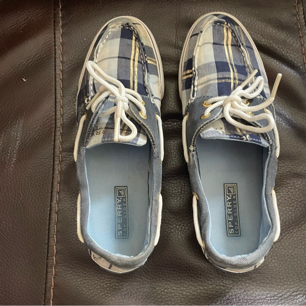 Sperry Navy and White Checkered Boat Shoes